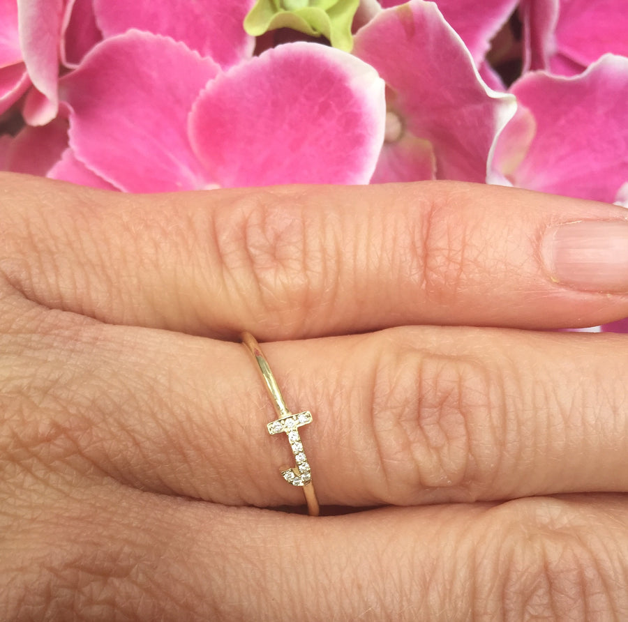 Sideways Pave Initial Ring | Naomi Gray Jewelry