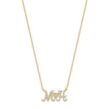 Pave Diamond Script Initial Necklace with Heart